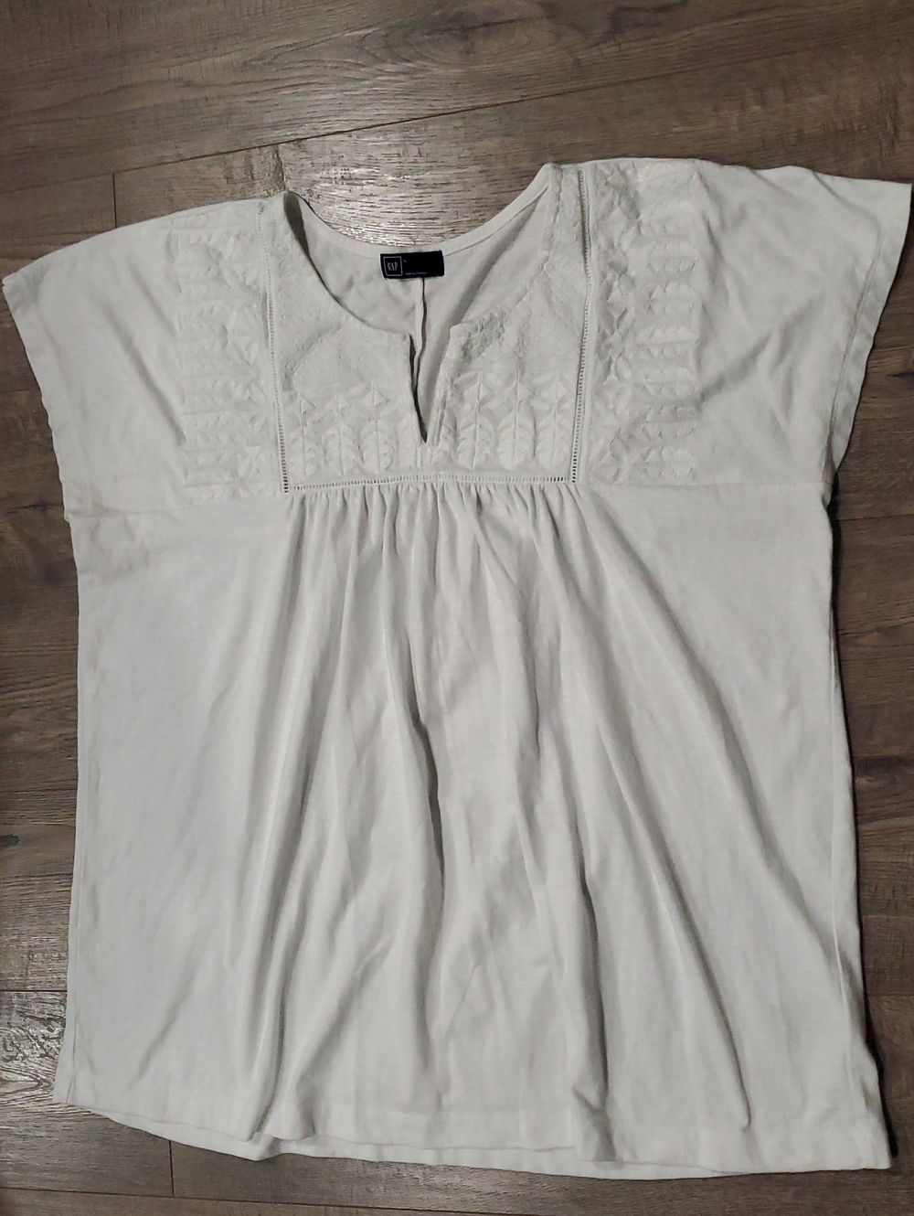 GAP White Embroidered Cotton Peasant Top